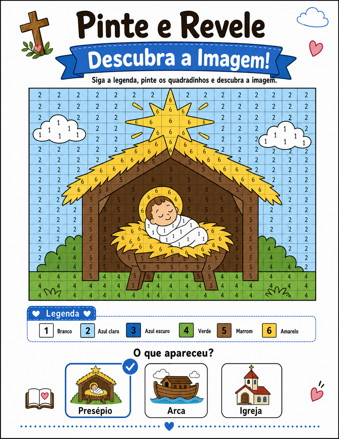 Atividade Pinte e Revele do Presépio do Menino Jesus finalizada e colorida