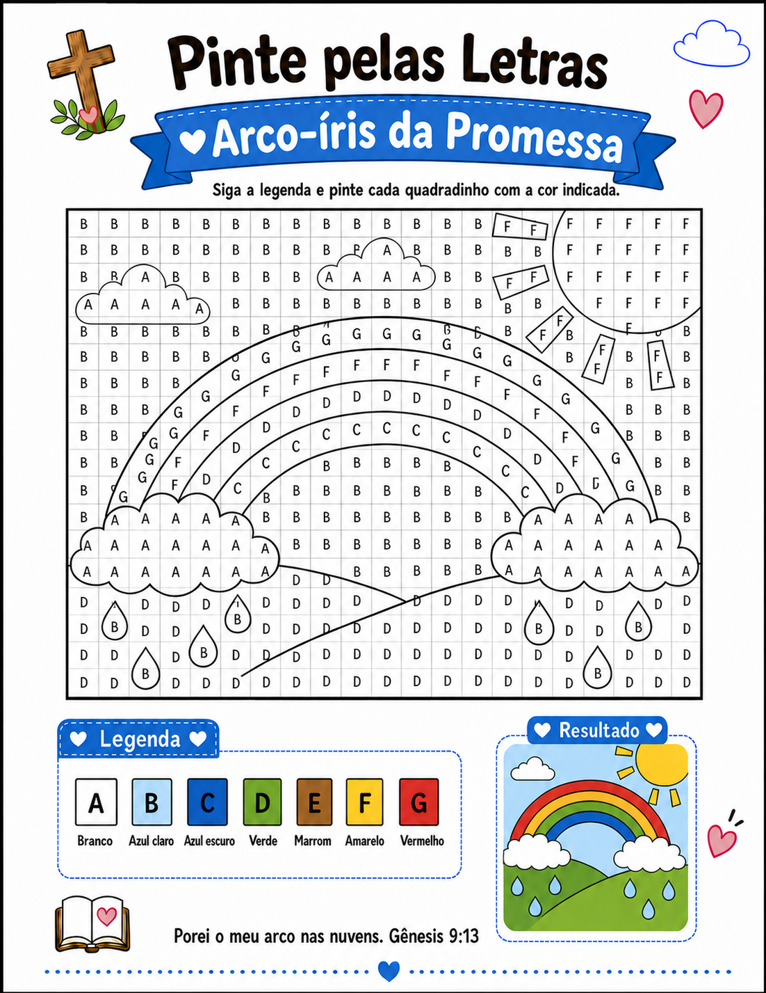 Atividade Pinte pelas Letras do Arco-íris da Promessa em branco, pronta pra colorir