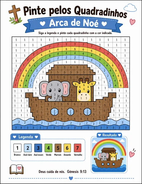 Arca de Noé pintada em pixel art na Bíblia em quadradinhos