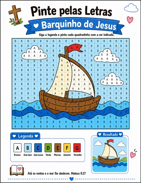 Barquinho de Jesus pintado em pixel art na Bíblia em quadradinhos