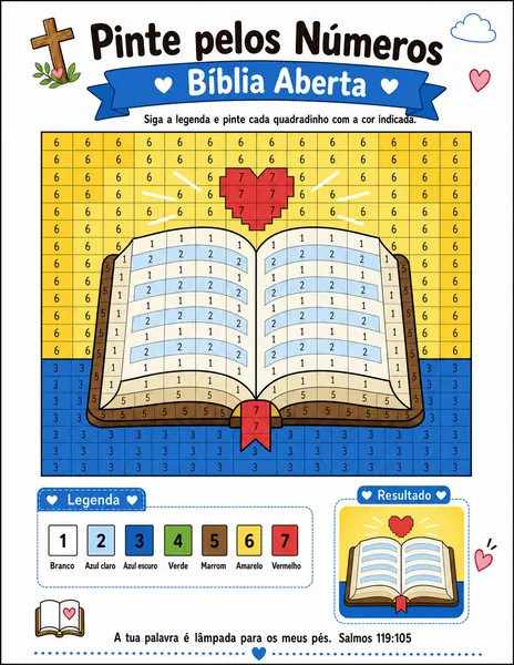 Bíblia aberta pintada em pixel art na Bíblia em quadradinhos