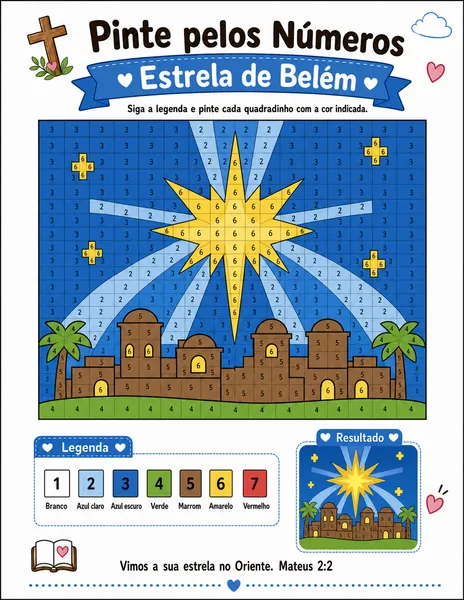 Estrela de Belém pintada em pixel art na Bíblia em quadradinhos