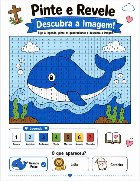 Grande Peixe pintado em pixel art na Bíblia em quadradinhos