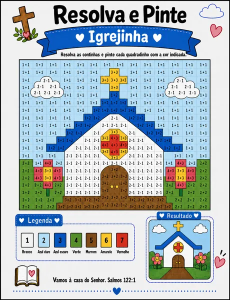 Igrejinha pintada em pixel art na Bíblia em quadradinhos