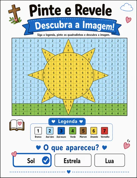 Sol da Criação pintado em pixel art na Bíblia em quadradinhos