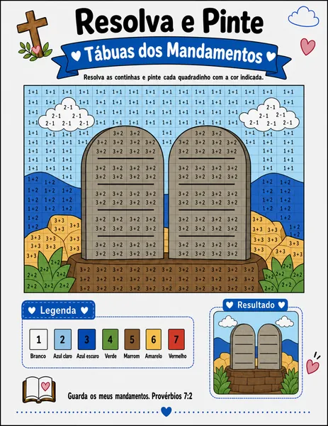 Tábuas dos Mandamentos pintadas em pixel art na Bíblia em quadradinhos