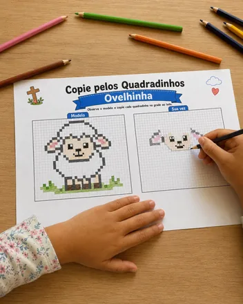 Criança usando a Bíblia em quadradinhos impressa