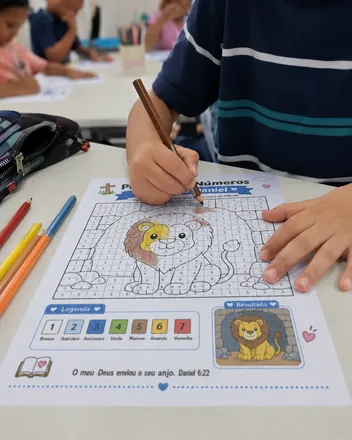 Criança usando a Bíblia em quadradinhos impressa